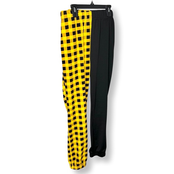 shosho Pants - SHOSHO - Yellow & Black Plaid Leggings Joggers Two Tone Pants - Size Women’s L